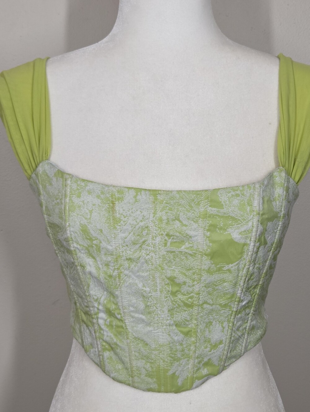 Tic Toc Green Blue Jacquard Corset Top Lace Up S Fairy Grunge Whimsigoth Preppy